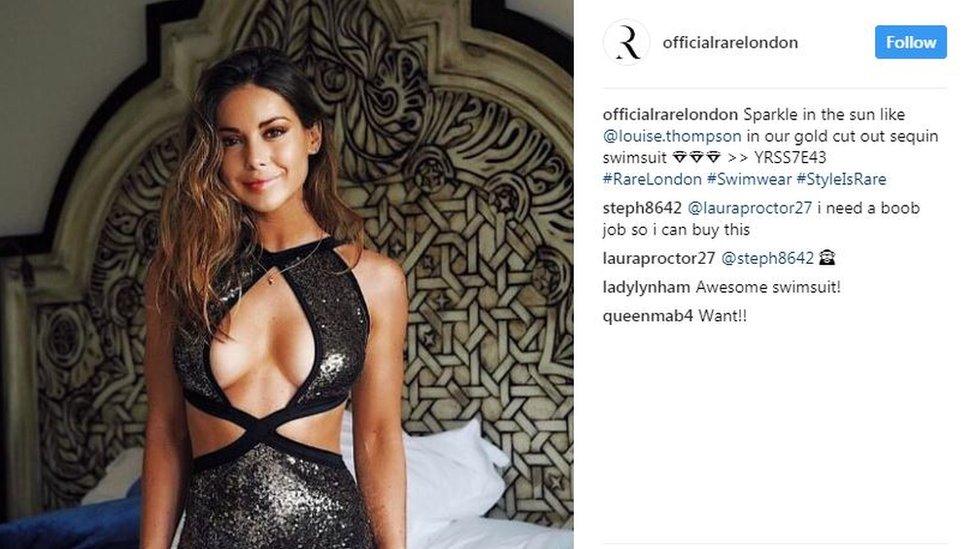 Louise Thompson wears a swimsuit by Rare London