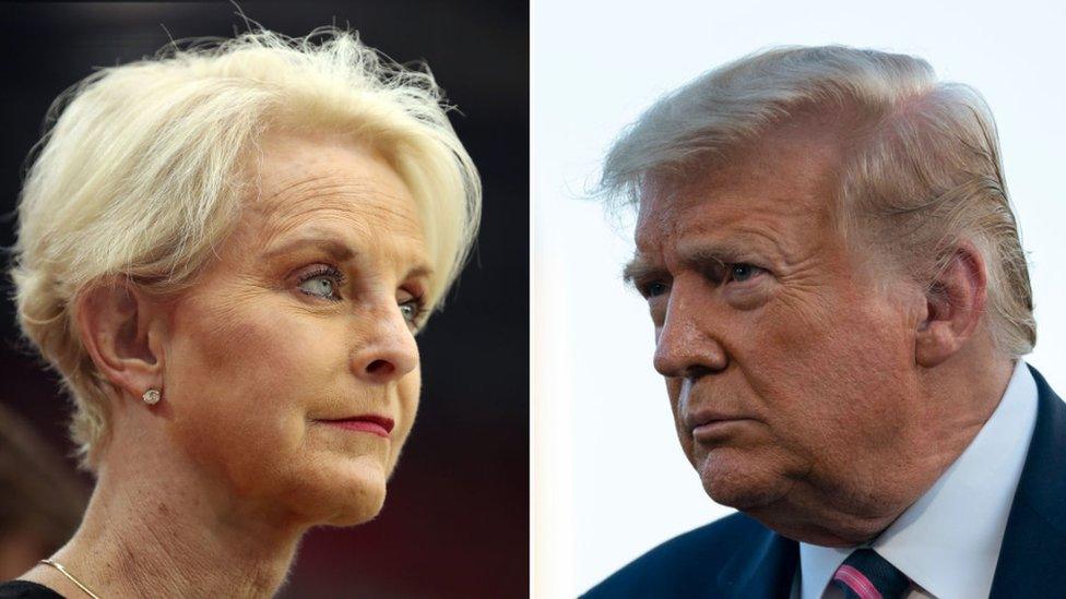 Cindy McCain, left, and Donald Trump, right