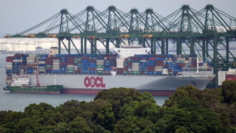 Ship in port in Singapore.