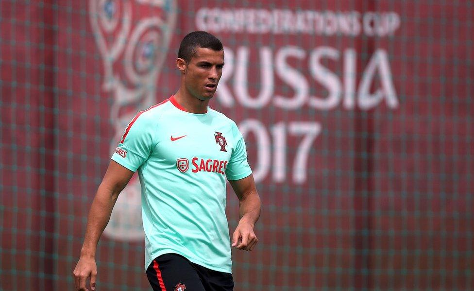 Portugal national team forward Cristiano Ronaldo takes part in a training session in Kazan on June 15, 2017