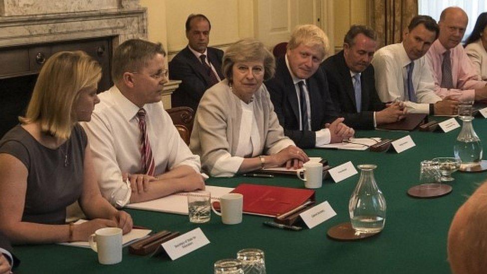 Theresa May chairing cabinet meeting after taking office in July 2016