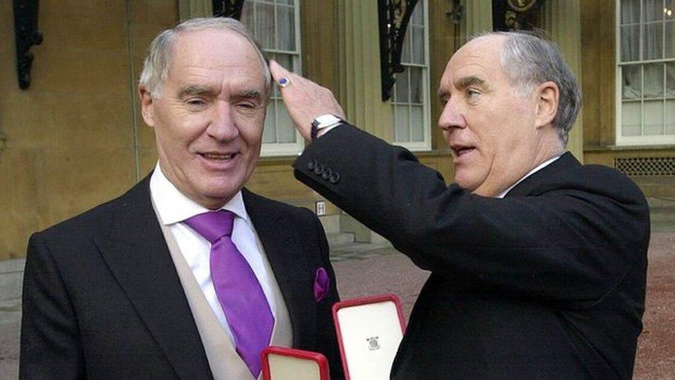 Sir David Barclay (left) and his twin brother Sir Frederick after receiving their knighthoods