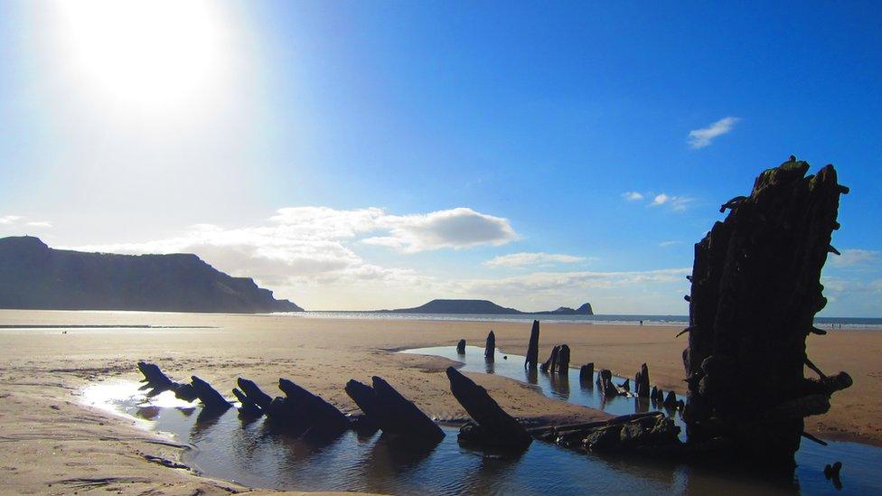 Helvetia shipwreck on Rhossili Bay, Gower