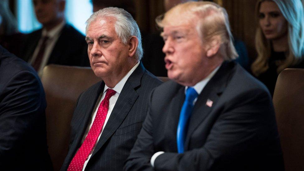 Mr Tillerson listens as President Donald Trump speaks during a 2017 cabinet meeting