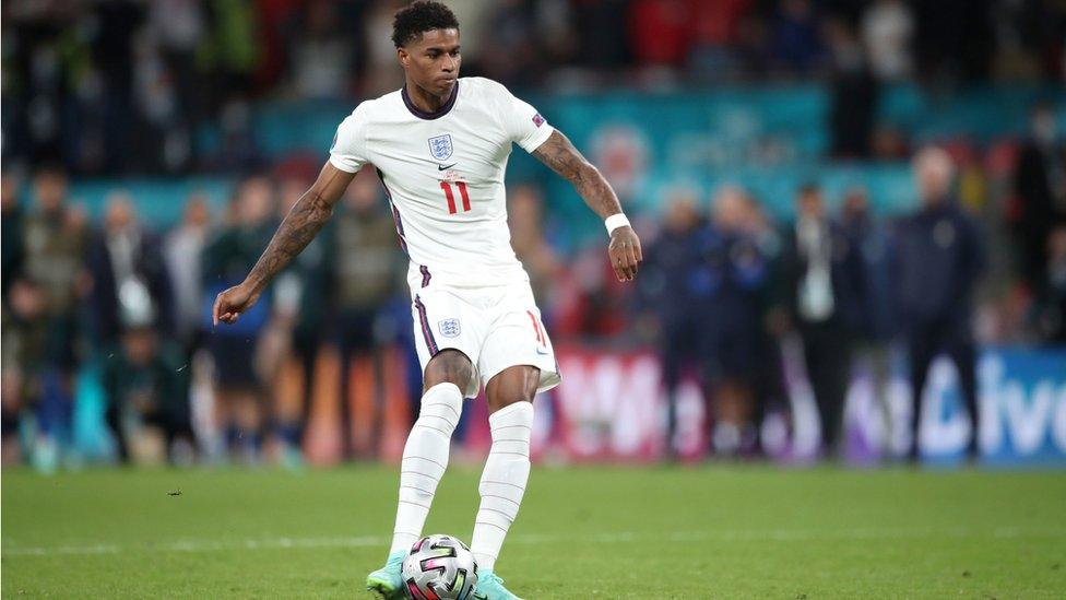 Marcus Rashford in the penalty shoot-out during the UEFA Euro 2020 Final at Wembley Stadium