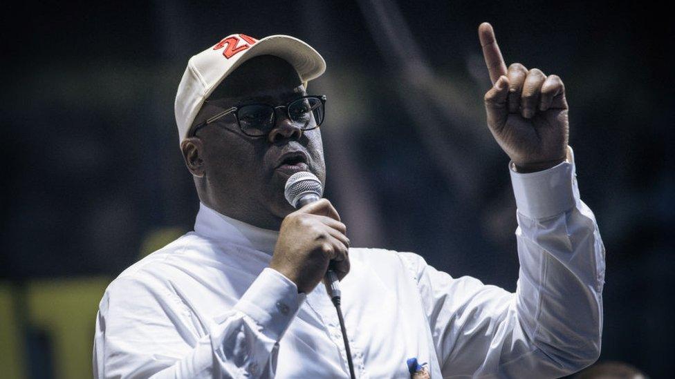 ncumbent president President Felix Tshisekedi delivers a speech during his campaign rally in Goma, capital of North Kivu province, eastern Democratic Republic of Congo, on December 10, 2023.