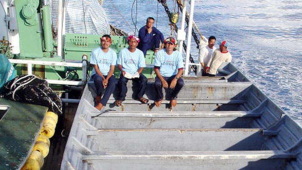 Mexican fishermen Jesus Vidana (left), Salvador Ordonez (centre) and Lucio Rendon (right)