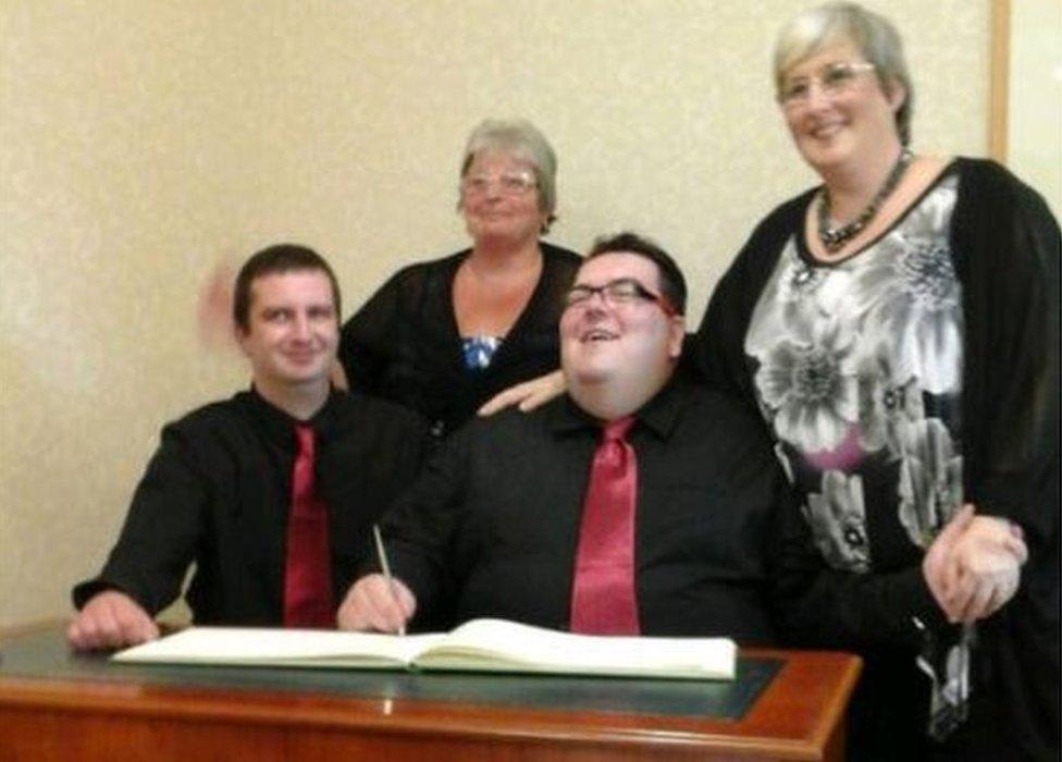 Jonathan and Martin getting married in the old registry office in 2014