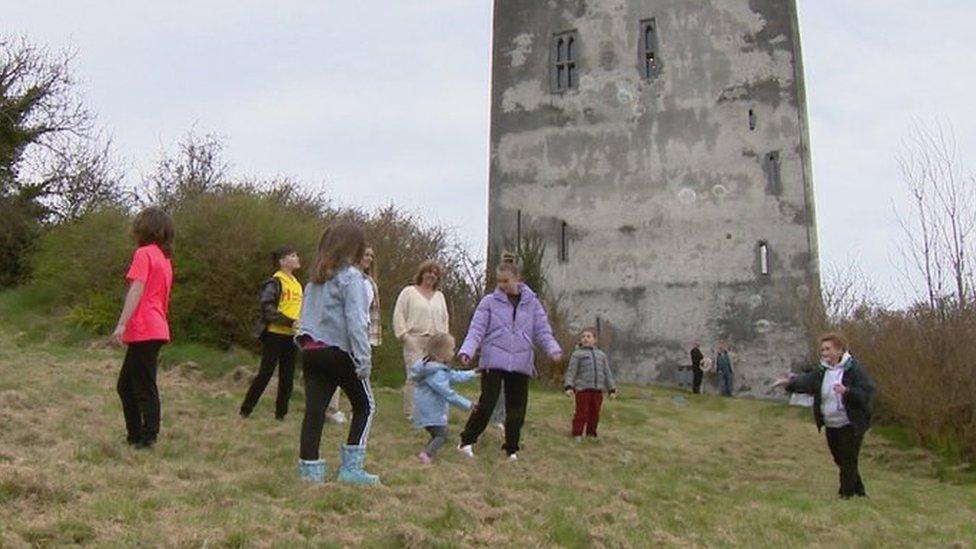 Families playing in the castle