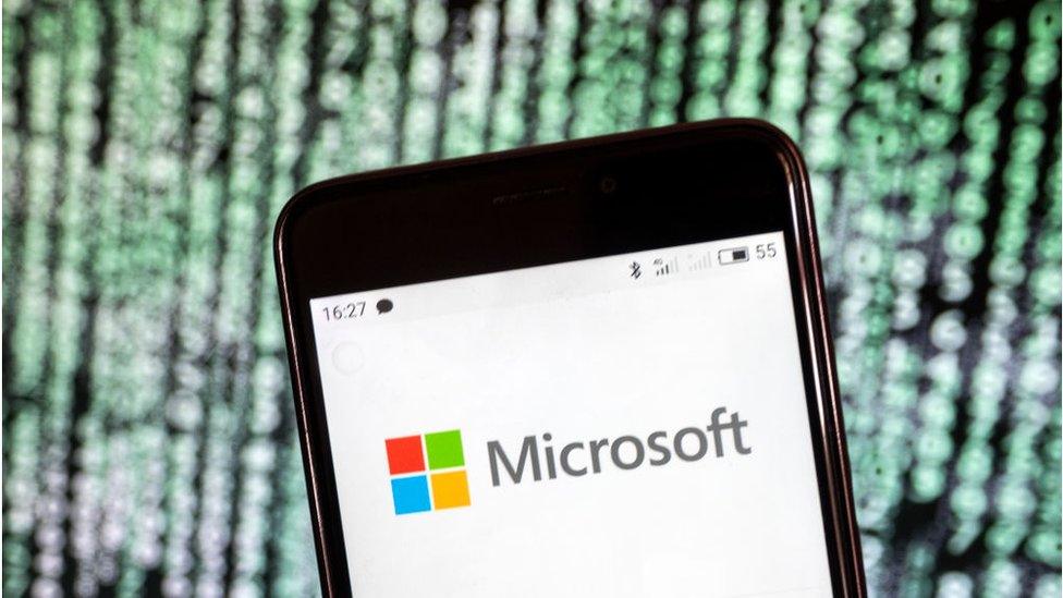 Microsoft logo seen displayed on a smartphone