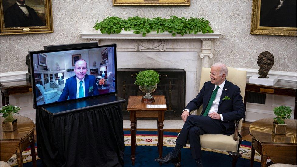 Micheál Martin and Joe Biden meting virtually after Mr Martin tested positive for Covid