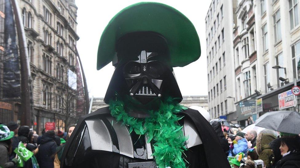 Star Wars villain Darth Vader showed his true colours at a St Patrick's Day parade in Belfast, Northern Ireland