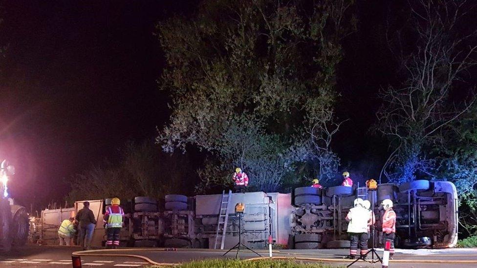 Overturned lorry