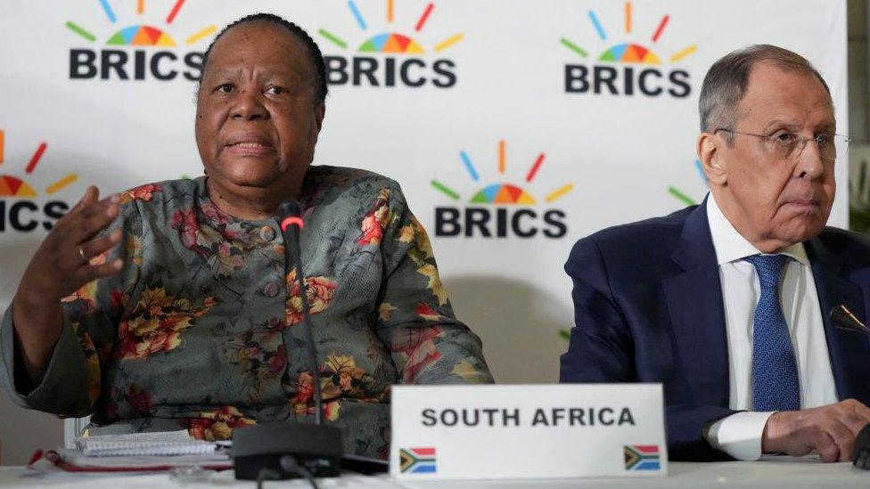 South Africa's Foreign Minister Naledi Pandor and Russia's Foreign Minister Sergei Lavrov attend a press conference as BRICS foreign ministers meet in Cape Town, South Africa