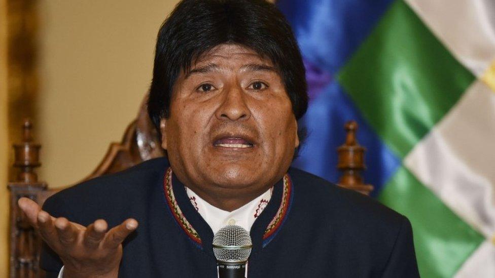 Evo Morales at a news conference, 24 Feb 16