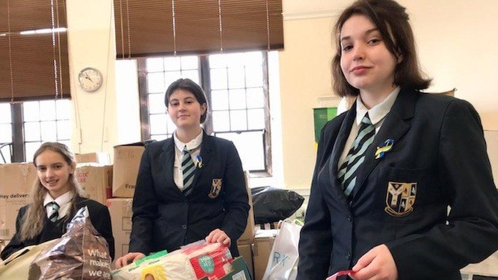 Maria 14 in the foreground, with fellow Ukrainians Diana,14 and Ahafiia, 12