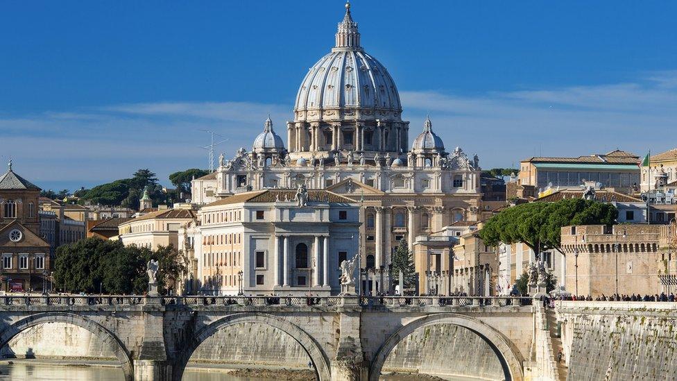 Rome, St. Peter's Basilica seen over river Tiber