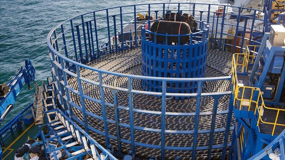 Cable ship Stemat Spirit with the cable on a spool