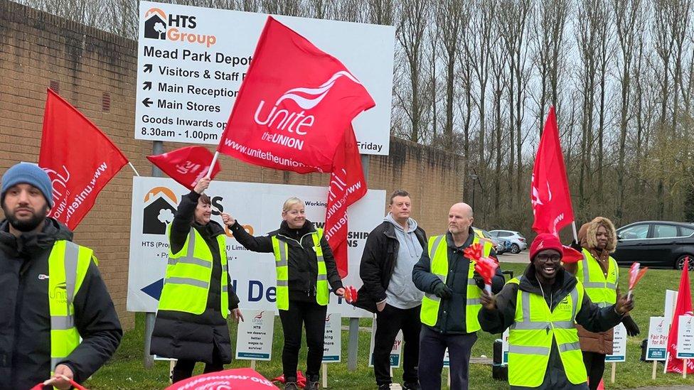 Striking staff at HTS picket depot