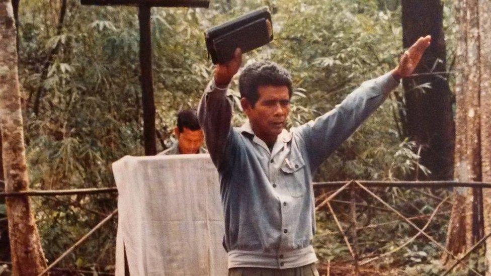 A Fulro service inside the Cambodian jungle