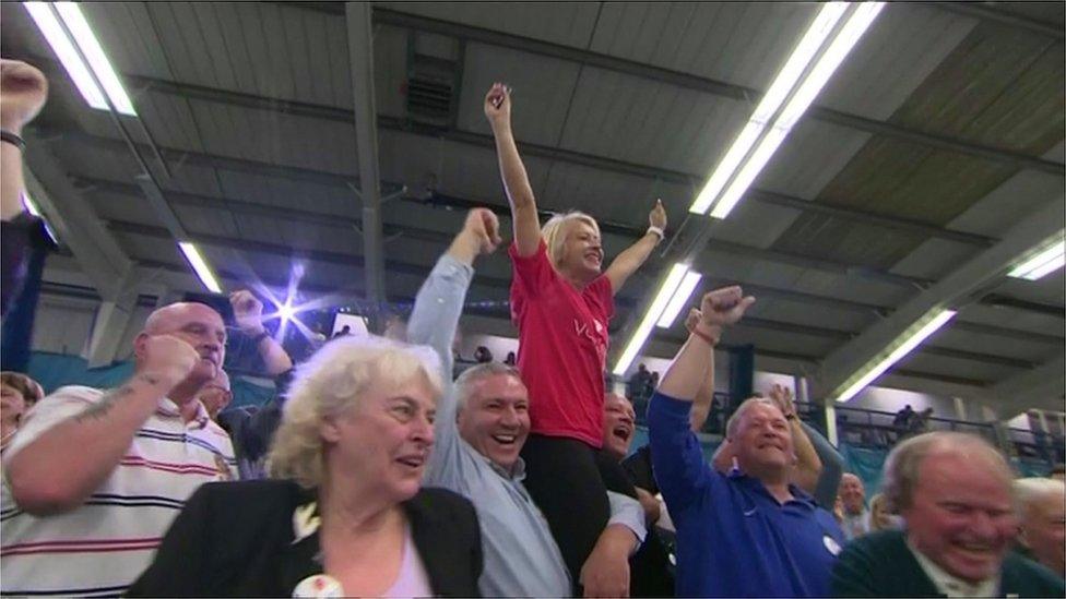 Leave voters in Sunderland during the EU referendum count