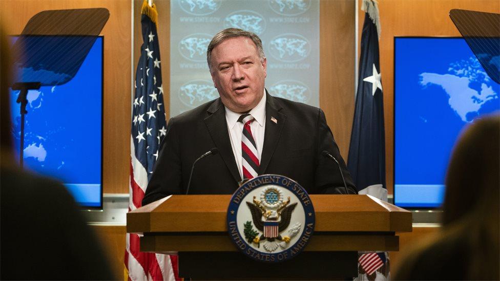 US Secretary of State Mike Pompeo speaks to reporters in Washington (17 March 2020)