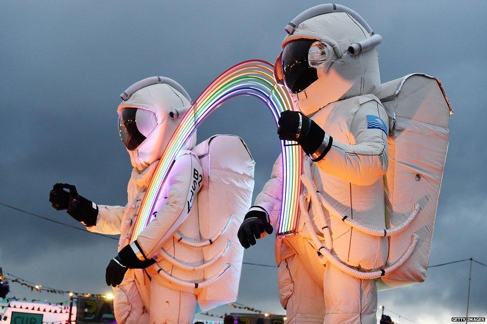 Two giant astronauts at Bestival