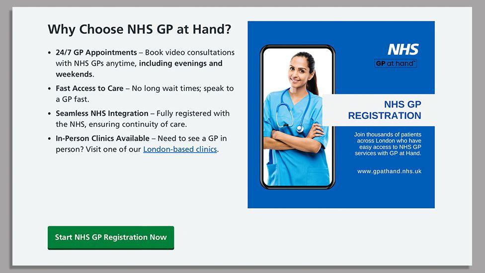 Online registration for NHS GP - screen grab