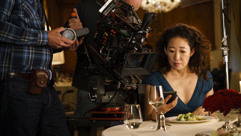 Sandra Oh filming Killing Eve