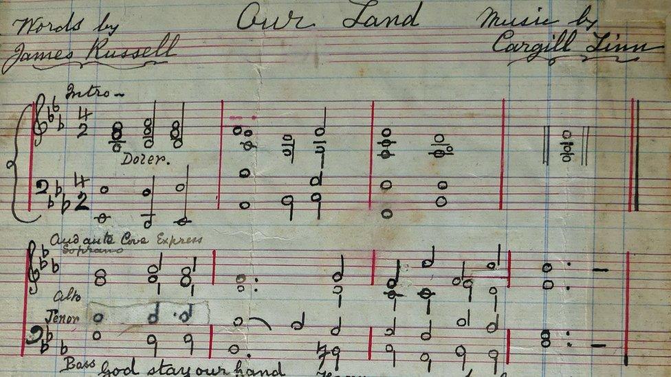 1909 handwritten anthem song sheet