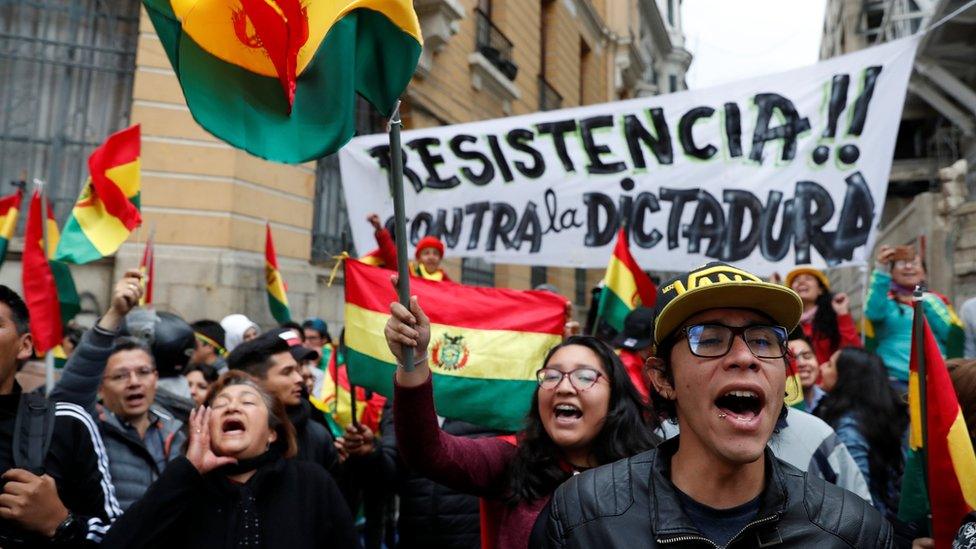 Protesters in La Paz, Bolivia, on Saturday 9 November