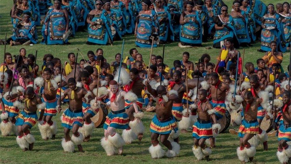 A handout photo made available by Taiwan's Presidential Office shows people performing during Swaziland's celebration of 50th anniversary of independence and King Mswati III's 50th birthday in Manzini, Swaziland, 19 April 2018