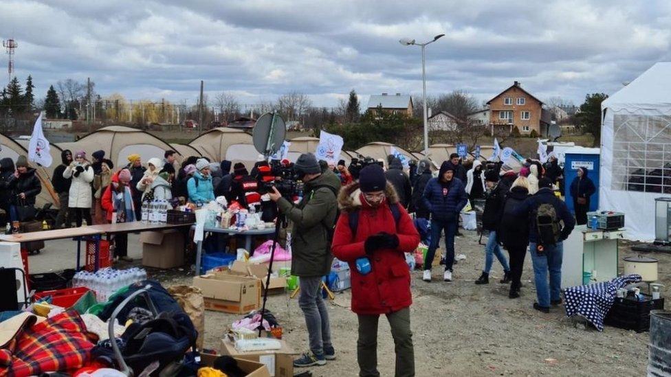 Refugees at the border between Poland and Ukraine