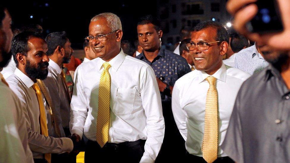 Solih and Nasheed at campaign rally