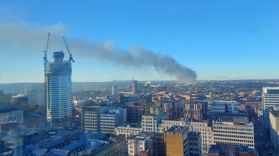 Smoke from the fire, visible from Birmingham