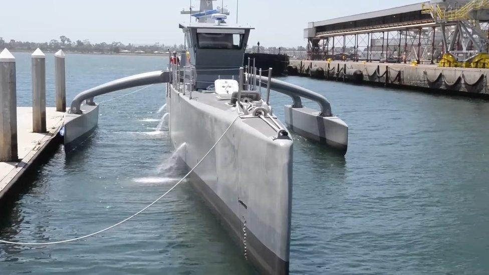 Sea Hunter ship in dock