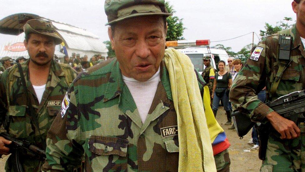 Manuel "Sureshot" Marulanda Velez (C) of the Revolutionary Armed Forces of Colombia (FARC)