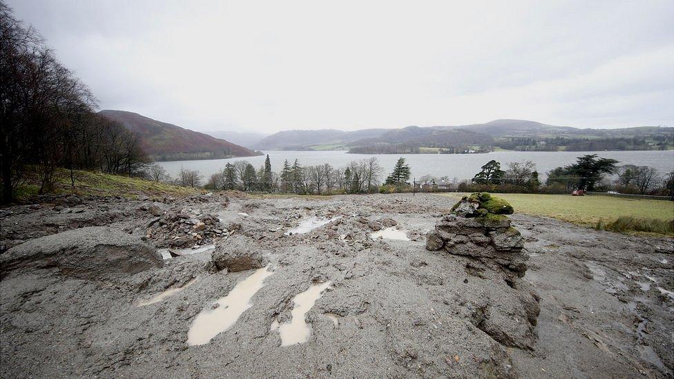 Aftermath of Storm Desmond near Ullswater