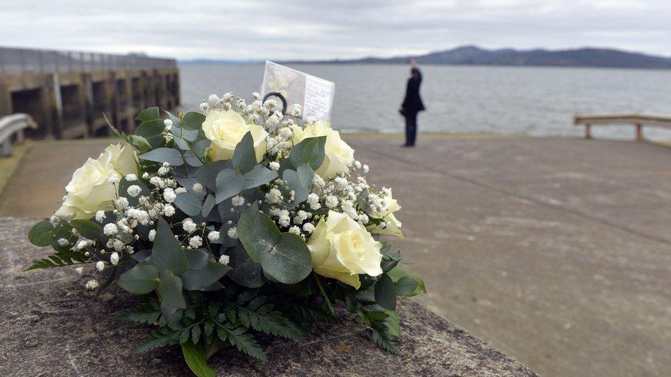 A floral tribute left at Buncrana pier