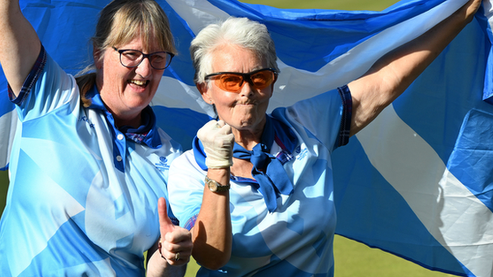 Rosemary Lenton (right) and Pauline Wilson who won gold for Scotland at the Commonwealth Games