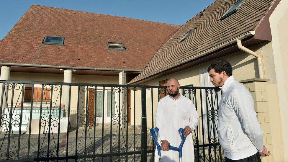 Abdallah Benali (L), president of the association Generation 2000 Mosque of Luce, and Vice President Karim Benaya, talk in front of the Mosque of Luce, near Chartres, France on November 15, 2015.