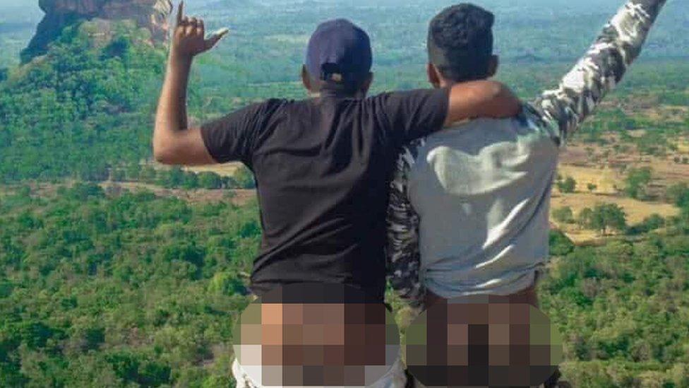 Two Sri-Lankan men posing semi-naked near Pidurangala Rock