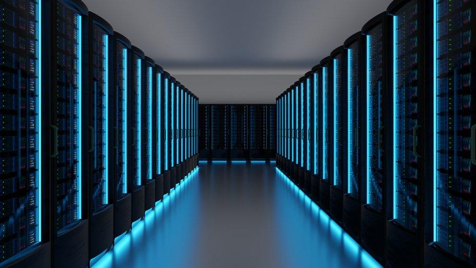 Image of a futuristic data centre server room