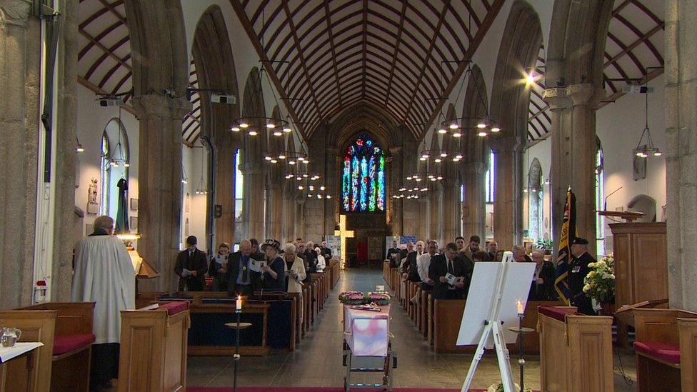 Ms Brown's funeral inside the church