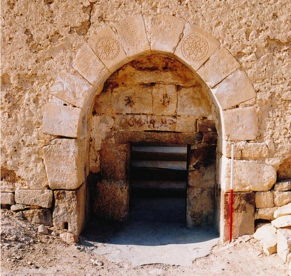 Carved entrance to the tomb