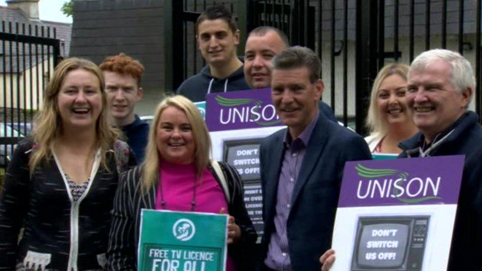 TV licence protesters outside Radio Foyle