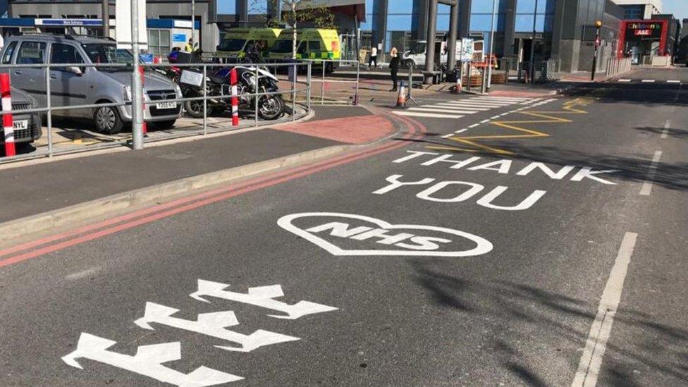 Thank you NHS message outside the hospital