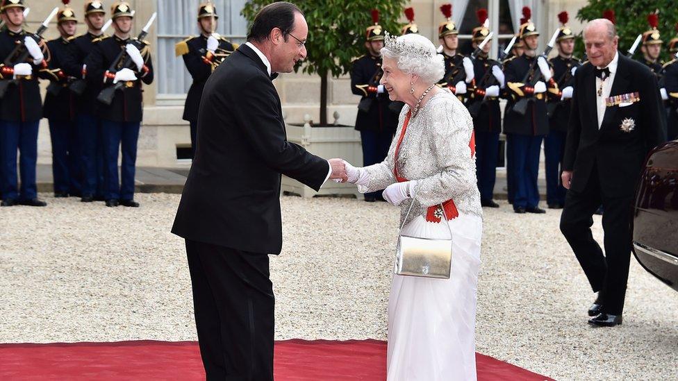 President Francois Hollande and the Queen in 2014.