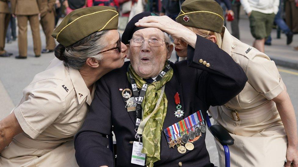 Veteran David Edwards was among those at a commemoration service in Arromanches