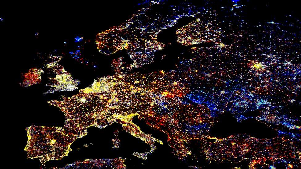 Digital representation of night-time lights across Europe (Image: Science Photo Library)